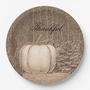 Pumpkin Country White Gold Metallic Elegant Fall Paper Plate