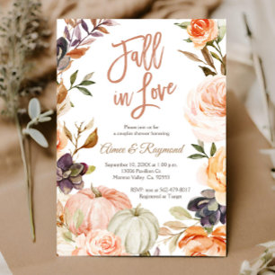 Pumpkin Couple Shower  Fall In Love Bridal Shower  Invitation