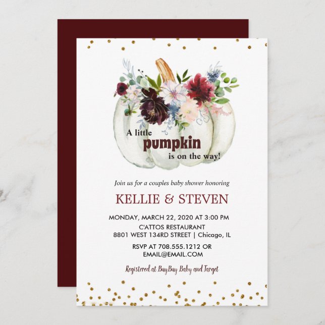 Pumpkin couples baby shower elegant  invitation (Front/Back)