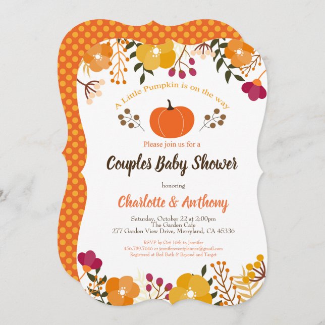 Pumpkin couples baby shower invitation Fall Autumn (Front/Back)