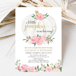 Pumpkin couples baby shower, pink gold elegant invitation