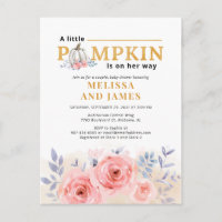 Pumpkin Couples Baby Shower Watercolor Floral