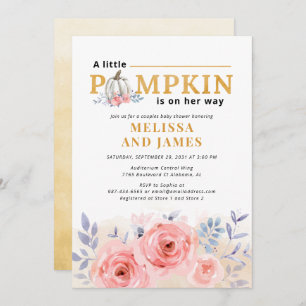 Pumpkin Couples Baby Shower Watercolor Lilac Pink Invitation