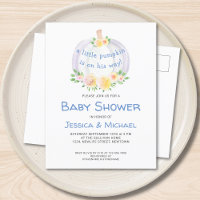  Pumpkin Couples Blue Baby Shower Postcard Invite