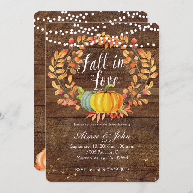 Pumpkin Couples shower invitations card (Front/Back)