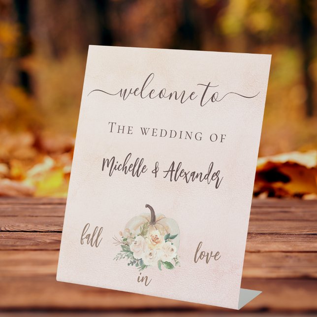 Pumpkin cream blush flowers fall welcome wedding pedestal sign (Creator Uploaded)