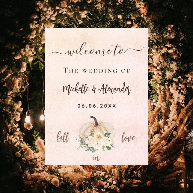 Pumpkin cream blush flowers fall welcome wedding poster (Creator Uploaded)