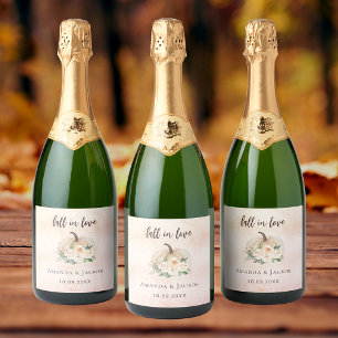 Pumpkin cream flowers fall wedding sparkling wine label