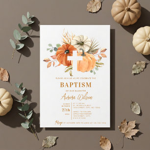 Pumpkin Cross Fall Baptism Invitation