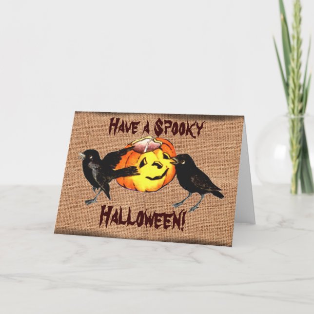 Pumpkin & Crows Vintage Halloween Card (Front)