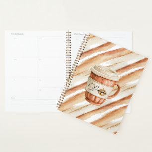 Pumpkin Cup Peach Latte Stripes Planner