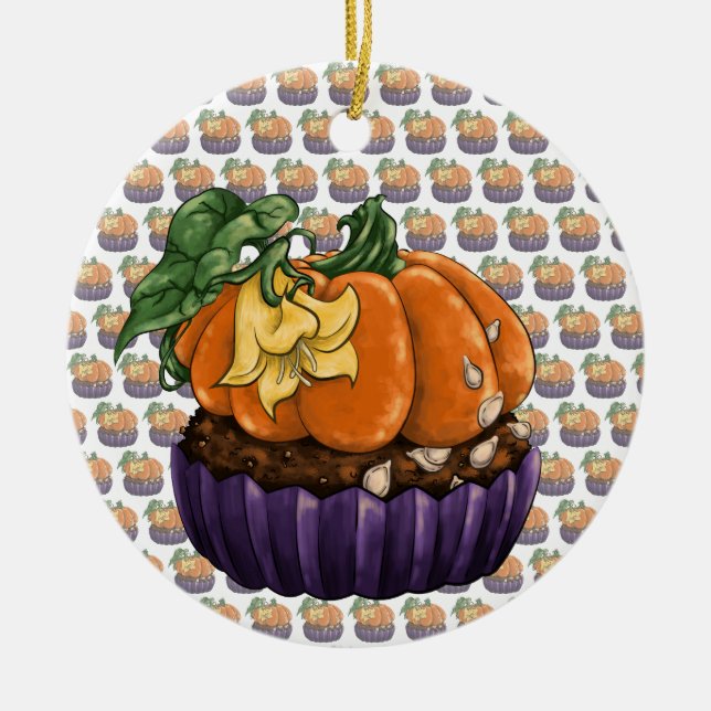Pumpkin Cupcake Ceramic Tree Decoration (Front)
