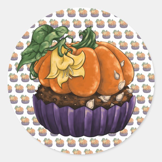 Pumpkin Cupcake Classic Round Sticker (Front)