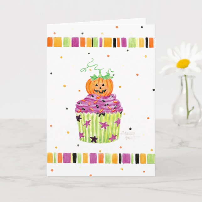 Pumpkin Cupcake Halloween Greeting Card (Small Plant)