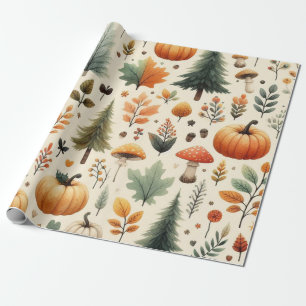 Pumpkin Cute Watercolor Fall & Autumn Thanksgiving Wrapping Paper