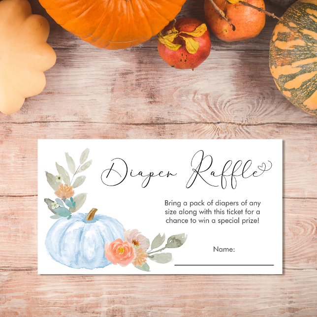 Pumpkin Diaper Raffle Baby Boy Shower Blue Enclosure Card (Creator Uploaded)