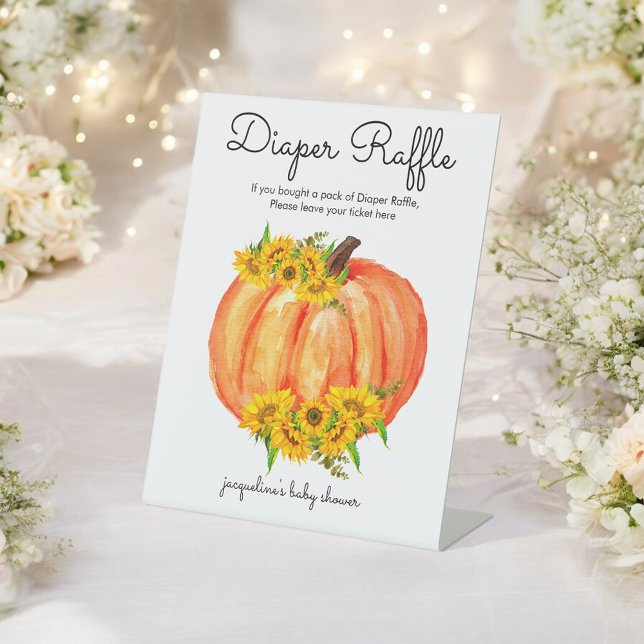 Pumpkin Diaper Raffle Baby Shower  Pedestal Sign (Creator Uploaded)