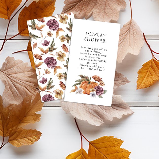 Pumpkin Display Baby Shower Enclosure Card (Fall Display Shower Enclosure Card for Baby Shower Bridal Shower Pumpkins Floral Pattern)
