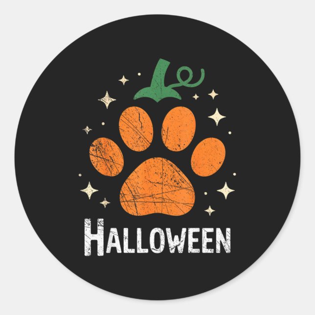 Pumpkin Dog Cat Paw Print Halloween Pet Lover  Classic Round Sticker (Front)