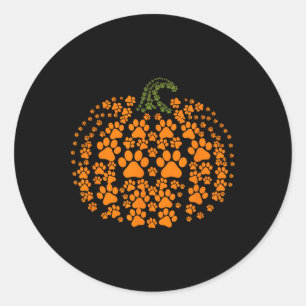 Pumpkin Dog Cat Paw Print Halloween Pet Lover  Classic Round Sticker