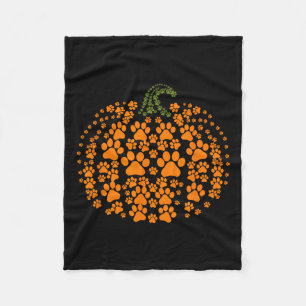 Pumpkin Dog Cat Paw Print Halloween Pet Lover Fleece Blanket