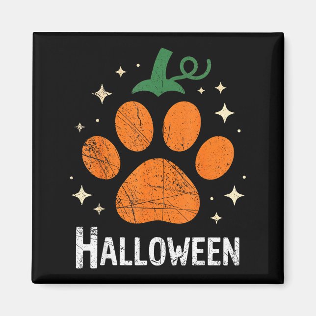 Pumpkin Dog Cat Paw Print Halloween Pet Lover  Magnet (Front)
