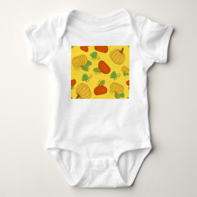 Pumpkin Doodle: Hand Drawn Seamless Baby Bodysuit (Front)