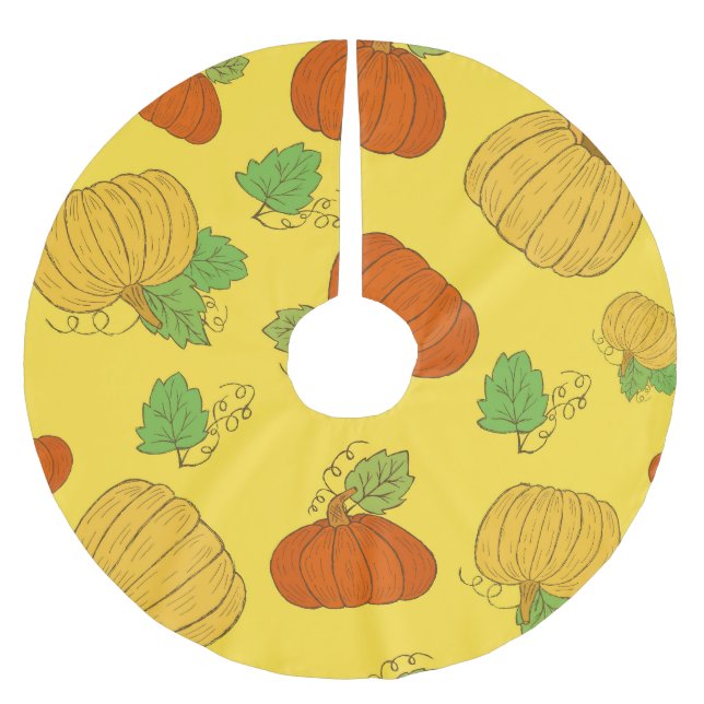 Pumpkin Doodle: Hand Drawn Seamless Brushed Polyester Tree Skirt (Front)