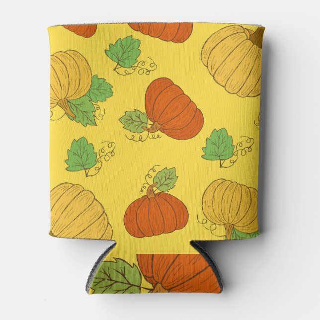 Pumpkin Doodle: Hand Drawn Seamless Can Cooler (Front)