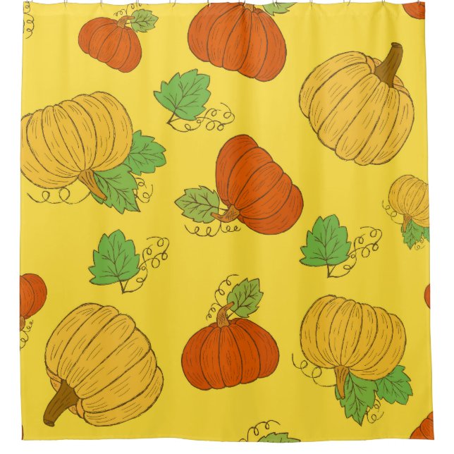 Pumpkin Doodle: Hand Drawn Seamless Shower Curtain (Front)