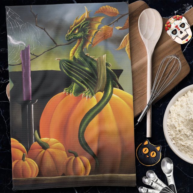 Pumpkin Dragon Cauldron Halloween Tea Towel (Creator Uploaded)