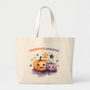 Pumpkin Dreams – Cute Pastel Purple and Orange Large Tote Bag