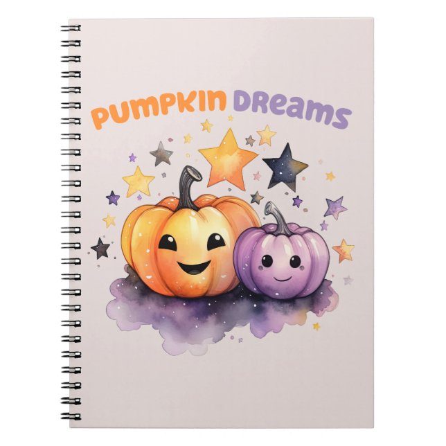 Pumpkin Dreams – Cute Pastel Purple and Orange Notebook (Front)