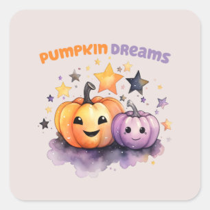 Pumpkin Dreams – Cute Pastel Purple and Orange Square Sticker