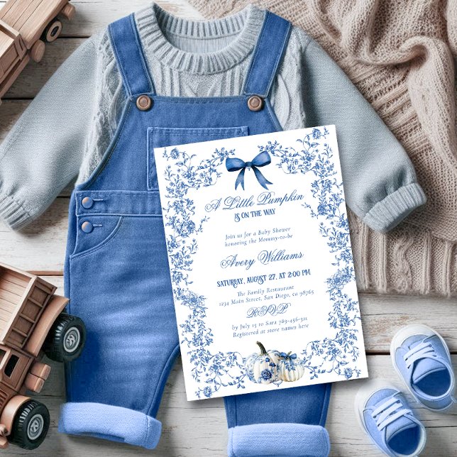 Pumpkin Dusty Blue Whimsical Floral Baby Shower Invitation (Creator Uploaded)
