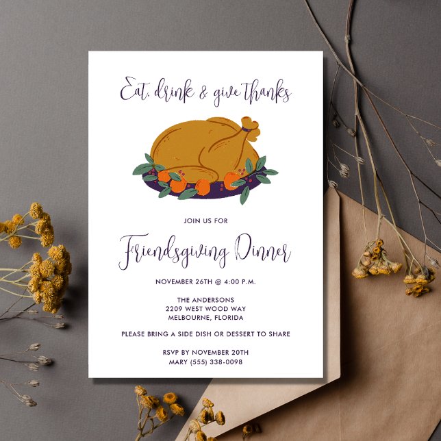 Pumpkin Eat Drink Give Thanks Friendsgiving Dinner Invitation (Creator Uploaded)