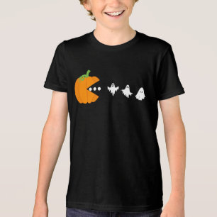Pumpkin Eating Ghost Gamer Halloween Men Women Tri-Blend Shirt