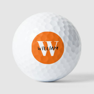 Pumpkin Elegant Black Name and White Initial Golf Balls
