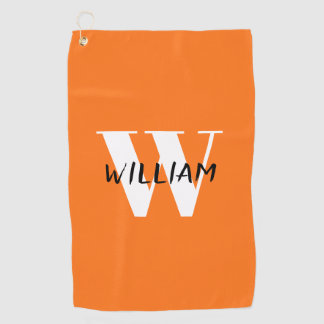Pumpkin | Elegant Black Name and White Initial Golf Towel
