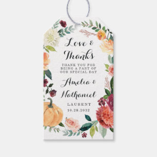 Pumpkin Elegant Fall Floral Rustic Wedding Favour Gift Tags