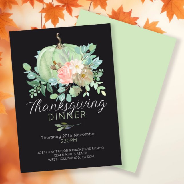 Pumpkin Elegant Thanksgiving Dinner Party Holiday Card (Pumpkin Elegant Thanksgiving Dinner Party Holiday invites from Ricaso. Elegant giving thanks cards)