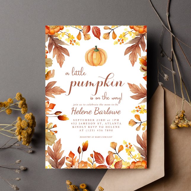 Pumpkin Elegant Watercolor Fall Baby Shower Invitation (Pumpkin Elegant Watercolor Fall Baby Shower Invitation)