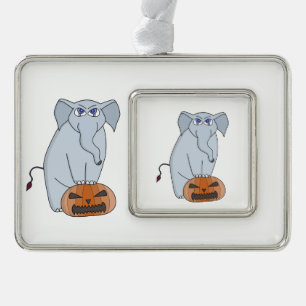 Pumpkin Elephant Silver Plated Framed Ornament