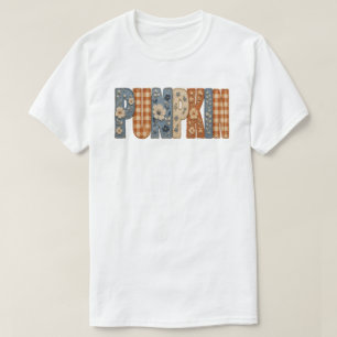 Pumpkin Embroidered Floral Gingham Fall Aesthetic T-Shirt