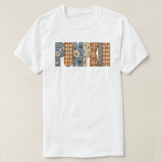 Pumpkin Embroidered Floral Gingham Fall Aesthetic T-Shirt