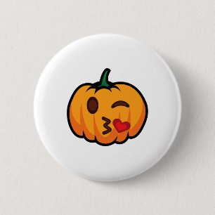 Pumpkin Emoji One Eye Open Wink Blow Kiss Love Fun 6 Cm Round Badge