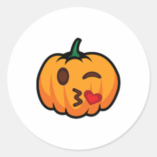 Pumpkin Emoji One Eye Open Wink Blow Kiss Love Fun Classic Round Sticker