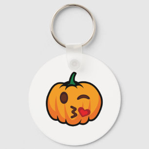 Pumpkin Emoji One Eye Open Wink Blow Kiss Love Fun Key Ring