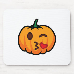 Pumpkin Emoji One Eye Open Wink Blow Kiss Love Fun Mouse Pad