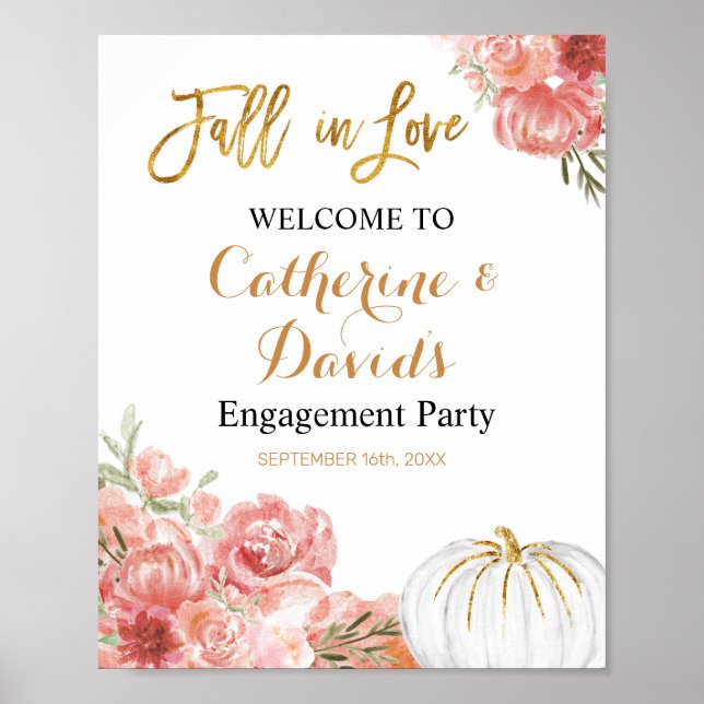 Pumpkin Engagement Fall in Love Party Welcome Sign (Front)